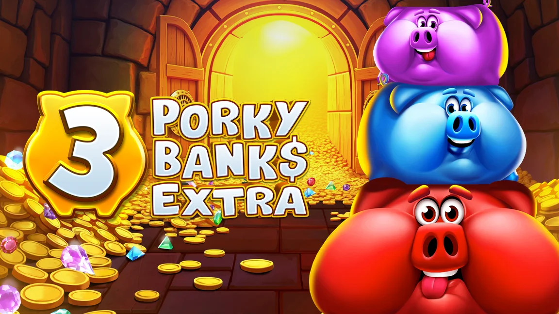 The promotional header for 3 Porky Banks Hold & Win Extra, an online slot game on Betty.ca.