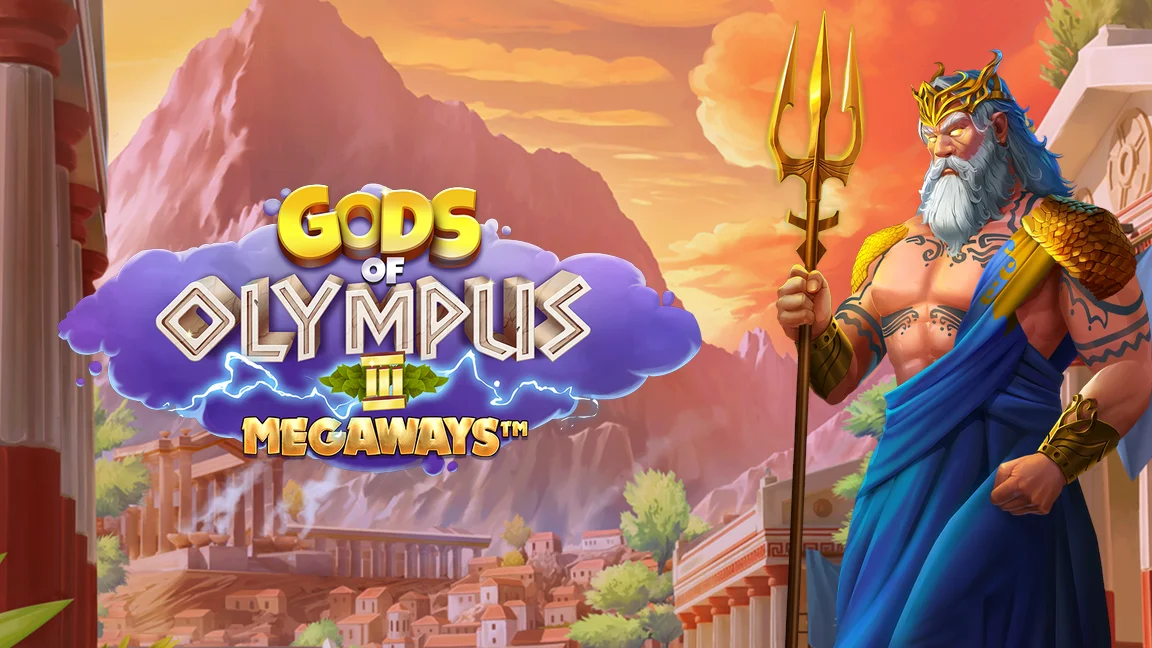 The promotional header for Gods of Olympus III Megaways, an online slot game on Betty.ca.