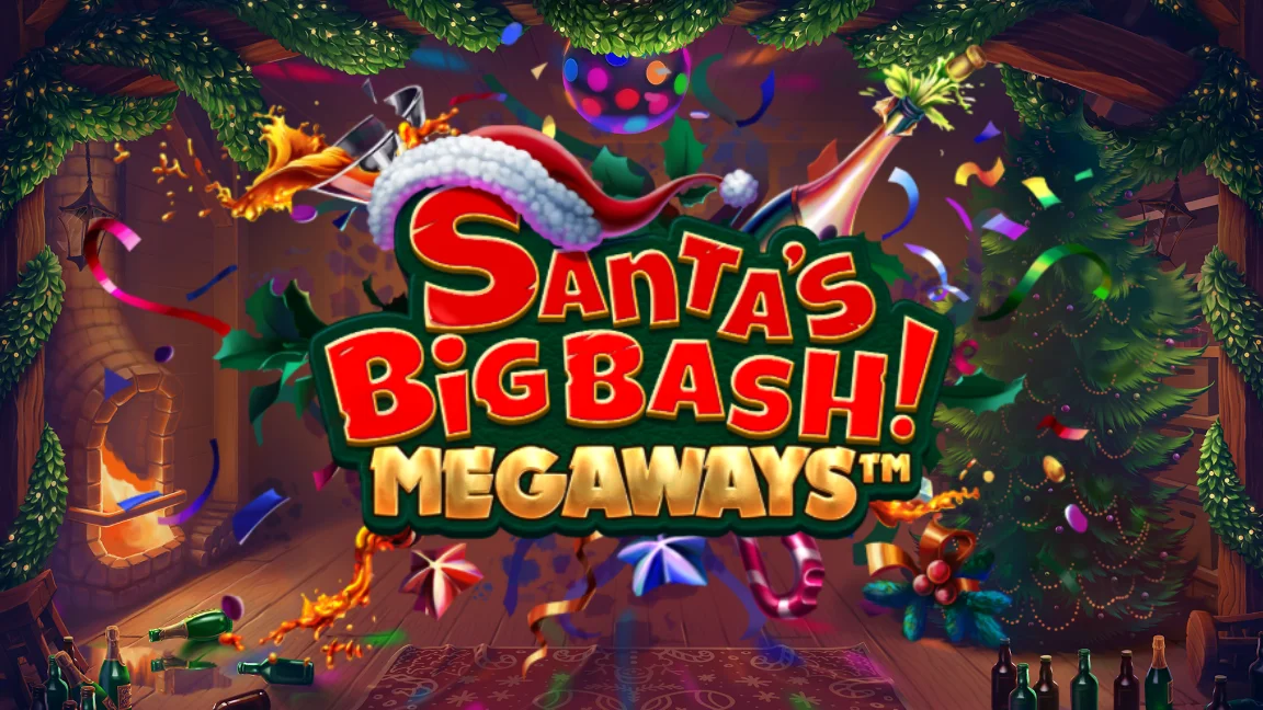 The promotional header for Santa’s Big Bash Megaways, an online slot game on Betty.ca.
