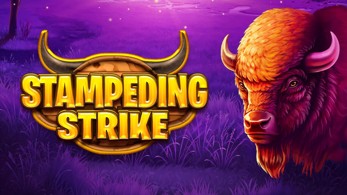The promotional header for Stampeding Strike, an online slot game on Betty.ca.