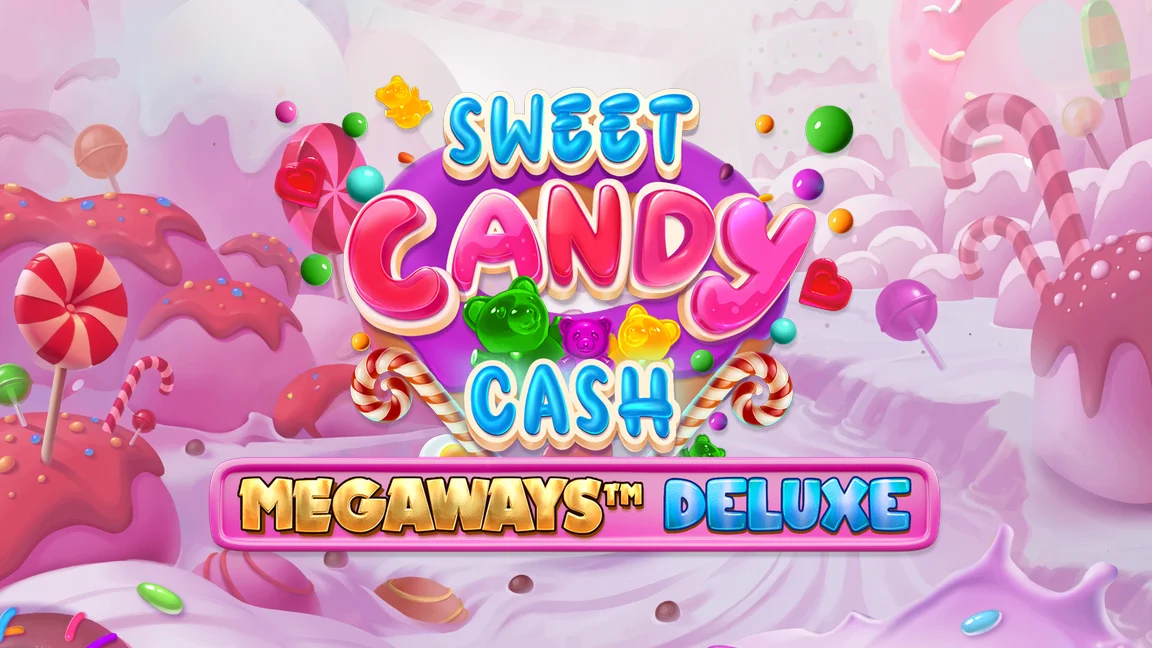 The promotional header for Sweet Candy Cash Megaways Deluxe, an online slot game on Betty.ca.