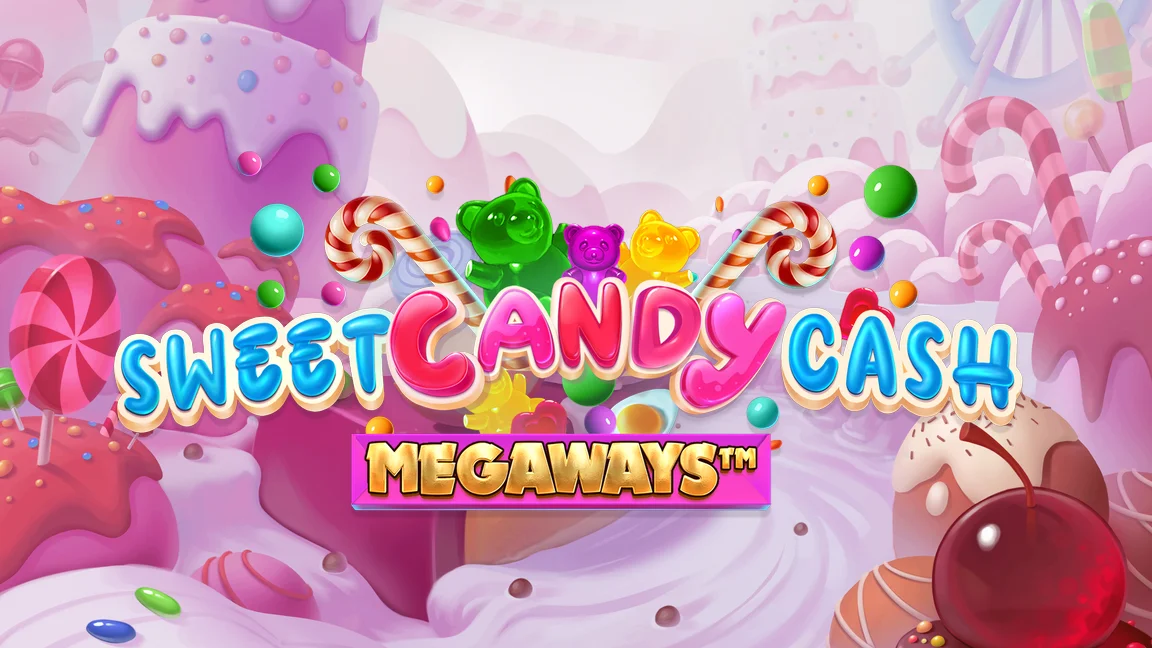 The promotional header for Sweet Candy Cash Megaways, an online slot game on Betty.ca.