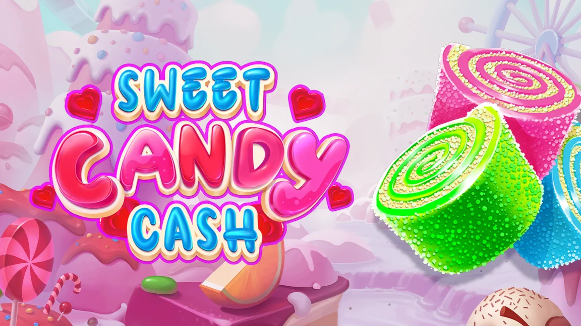 The promotional header for Sweet Candy Cash, an online slot game on Betty.ca.