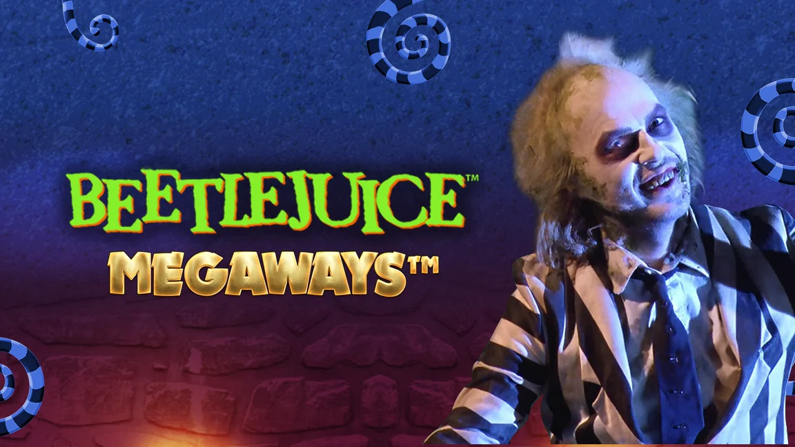 The promotional header for Beetlejuice Megaways, an online slot game on Betty.ca.