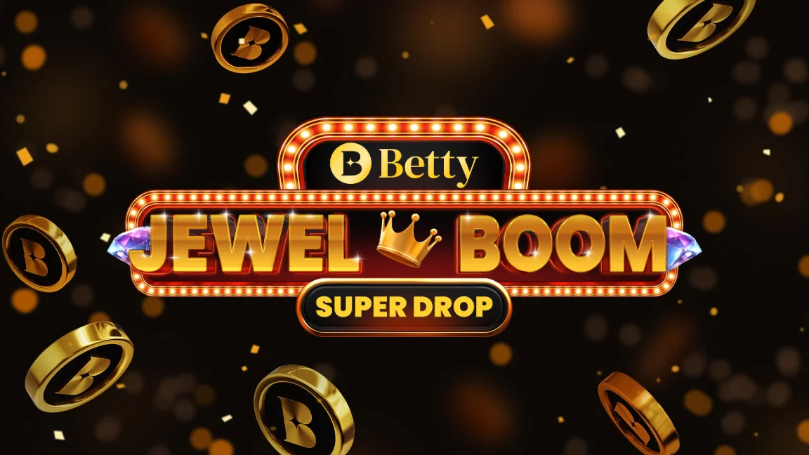 The promotional header for Betty Jewel Boom Super Drop, an online slot game on Betty.ca.