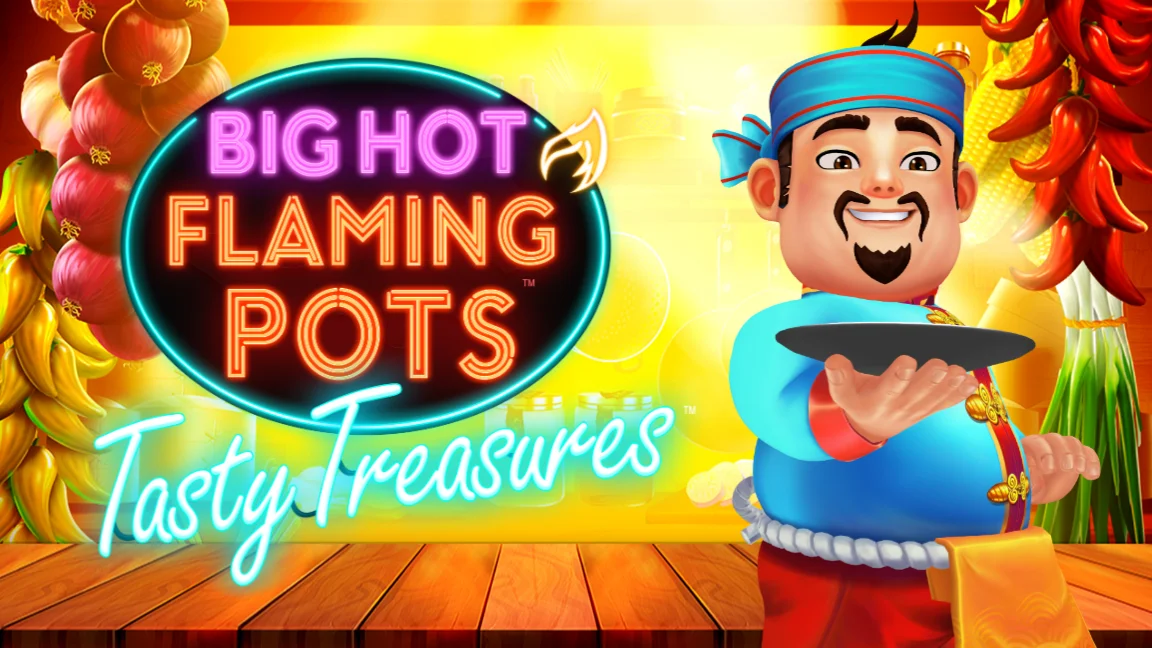 The promotional header for Big Hot Flaming Pots Tasty Treasures, an online slot game on Betty.ca.