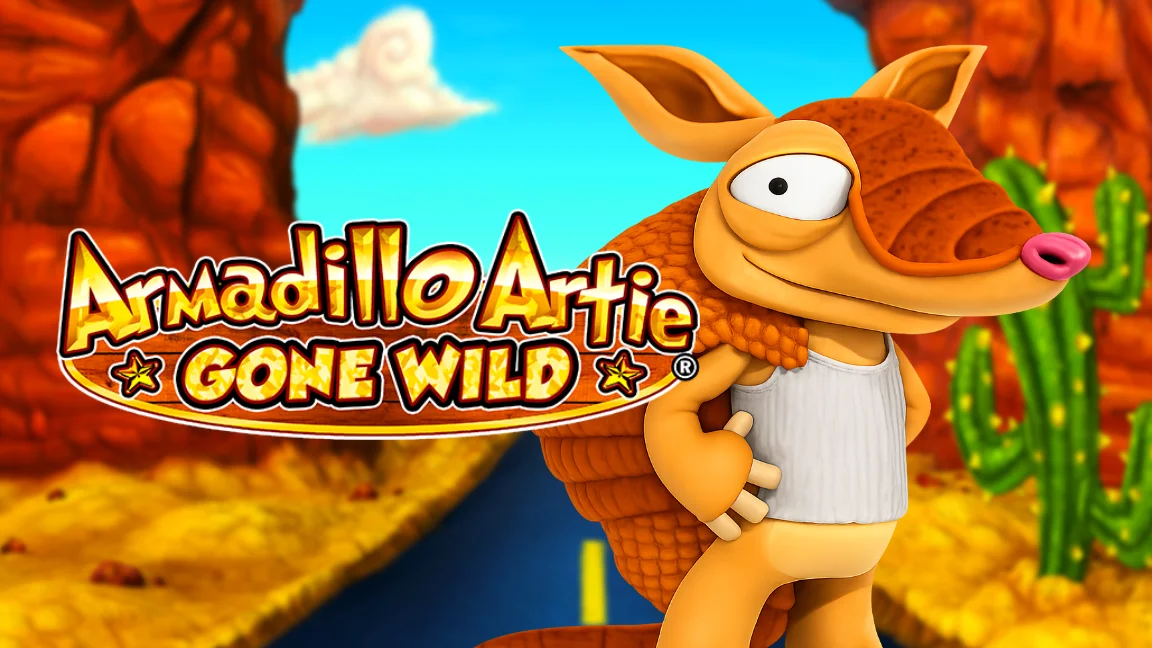The promotional header for Armadillo Artie Gone Wild, an online slot game on Betty.ca.