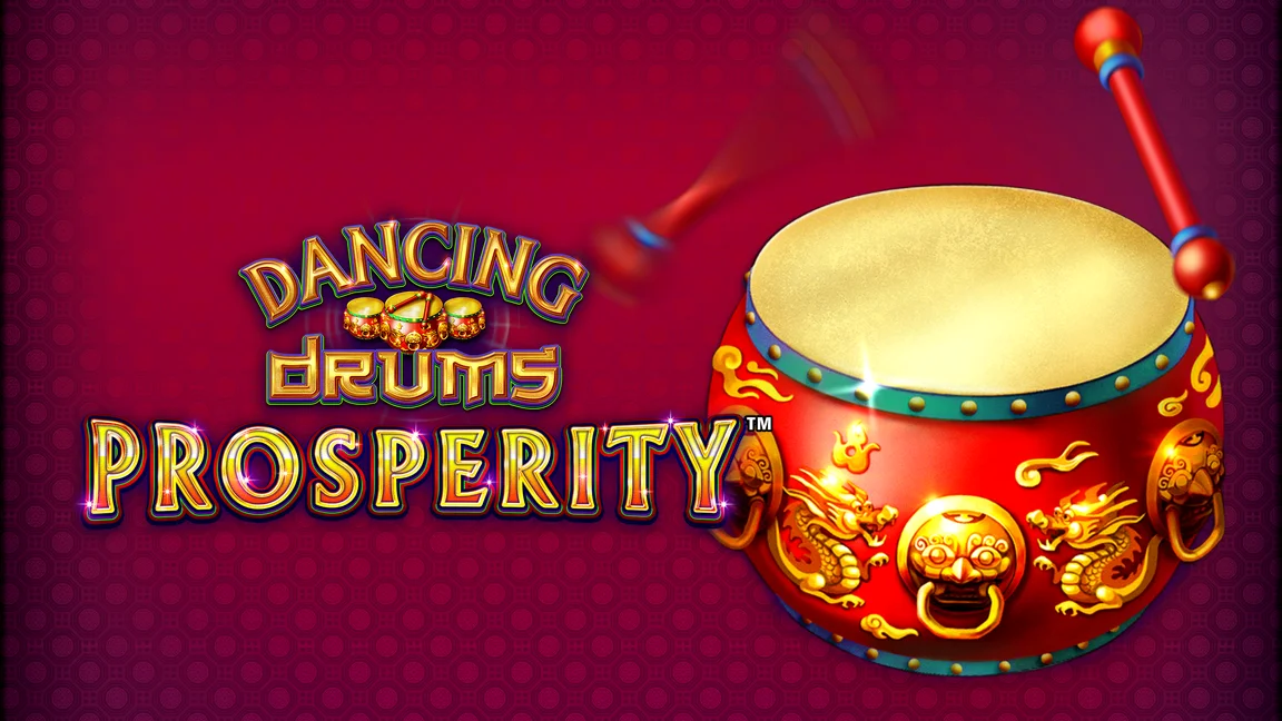 The promotional header for Dancing Drums Prosperity, an online slot game on Betty.ca.