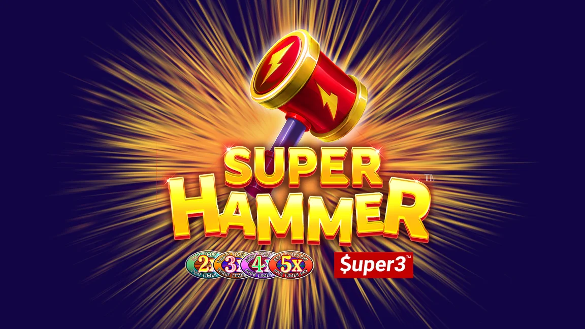 The promotional header for Super Hammer 2x3x4x5x Super3, an online slot game on Betty.ca.