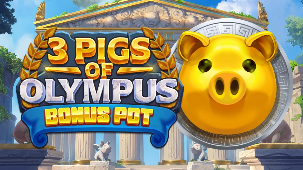 The promotional header for 3 Pigs of Olympus Bonus Pot, an online slot game on Betty.ca.