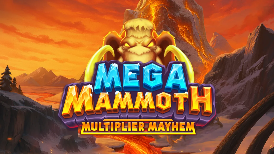 The promotional header for Mega Mammoth Multiplier Mayhem, an online slot game on Betty.ca.