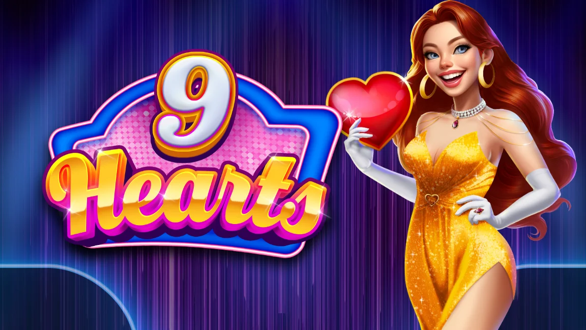 The promotional header for 9 Hearts, an online slot game on Betty.ca.