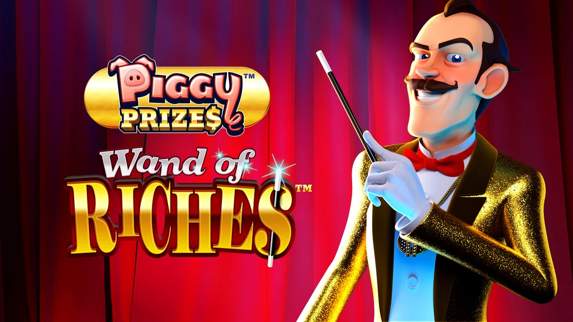 The promotional header for Piggy Prizes Wand of Riches Buy Bonus, an online slot game on Betty.ca.