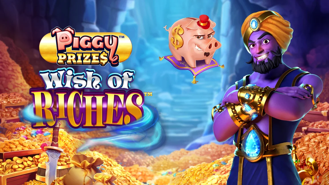 The promotional header for Piggy Prizes - Wish Of Riches, an online slot game on Betty.ca.
