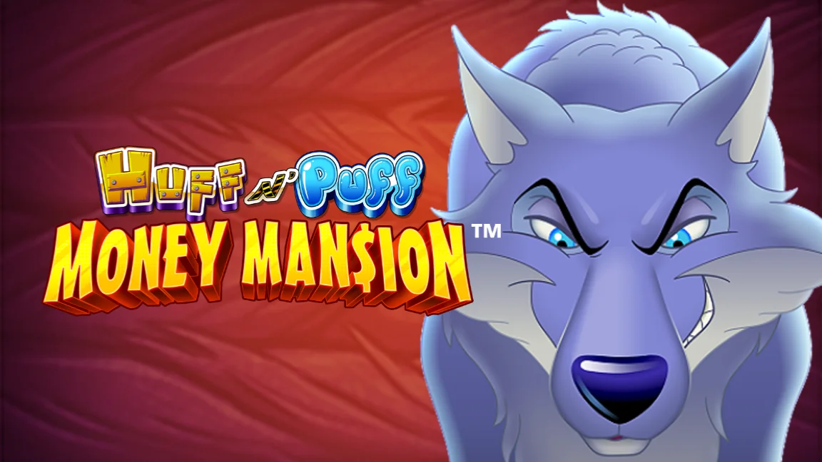 The promotional header for Huff N Puff Money Mansion, an online slot game on Betty.ca.