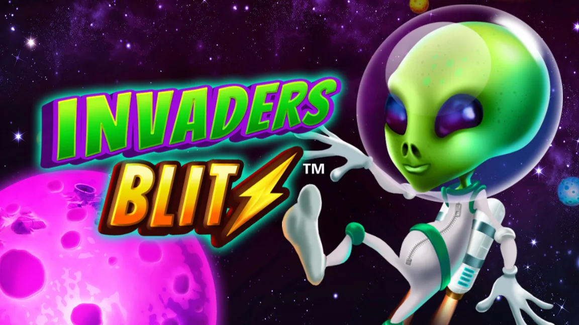The promotional header for Invaders Blitz, an online slot game on Betty.ca.