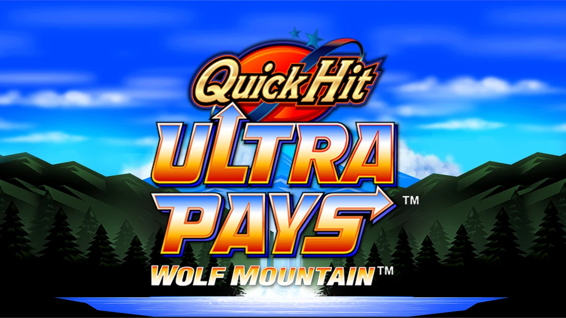 The promotional header for Quick Hit Ultra Pays Wolf Mountain, an online slot game on Betty.ca.