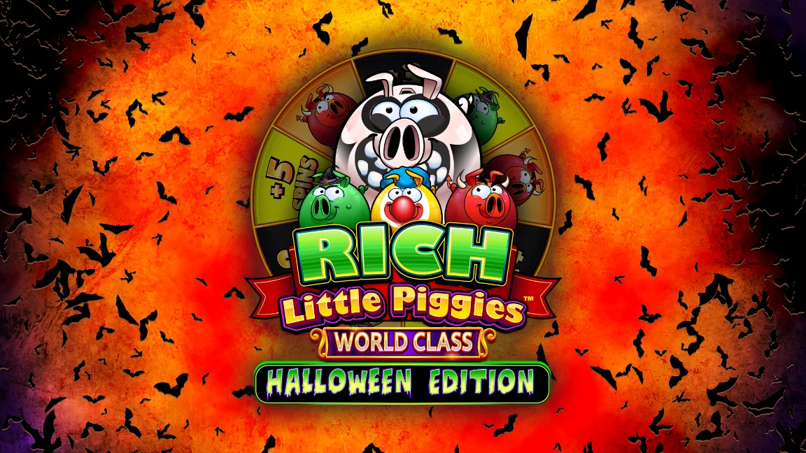 The promotional header for Rich Little Piggies World Class Halloween, an online slot game on Betty.ca.