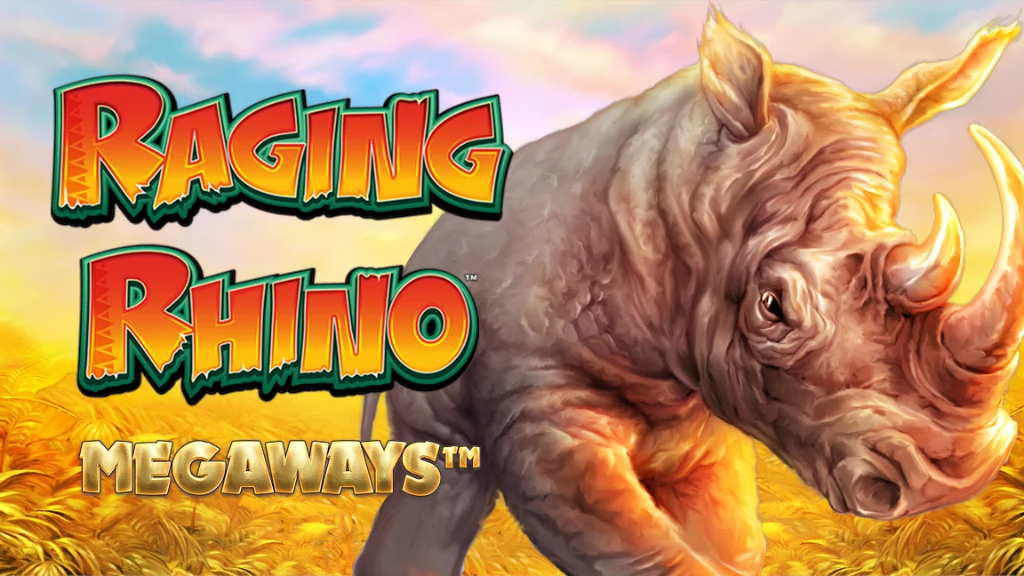 The promotional header for Raging Rhino Megaways, an online slot game on Betty.ca.
