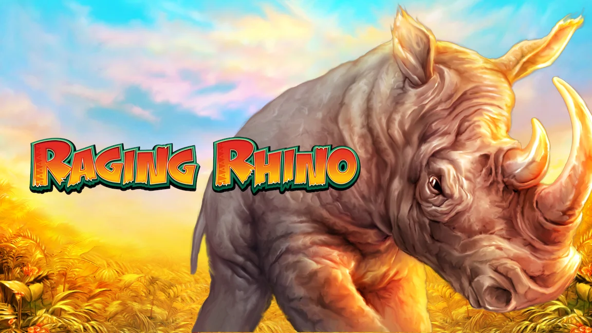The promotional header for Raging Rhino, an online slot game on Betty.ca.
