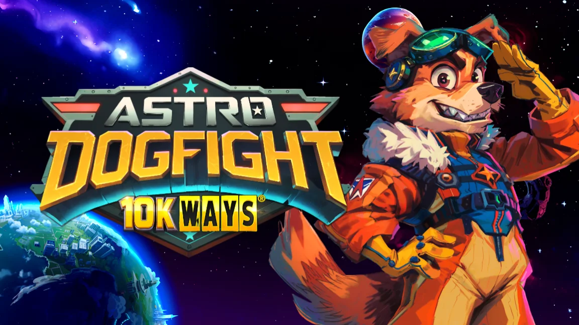The promotional header for Astro DogFight 10K Ways, an online slot game on Betty.ca.