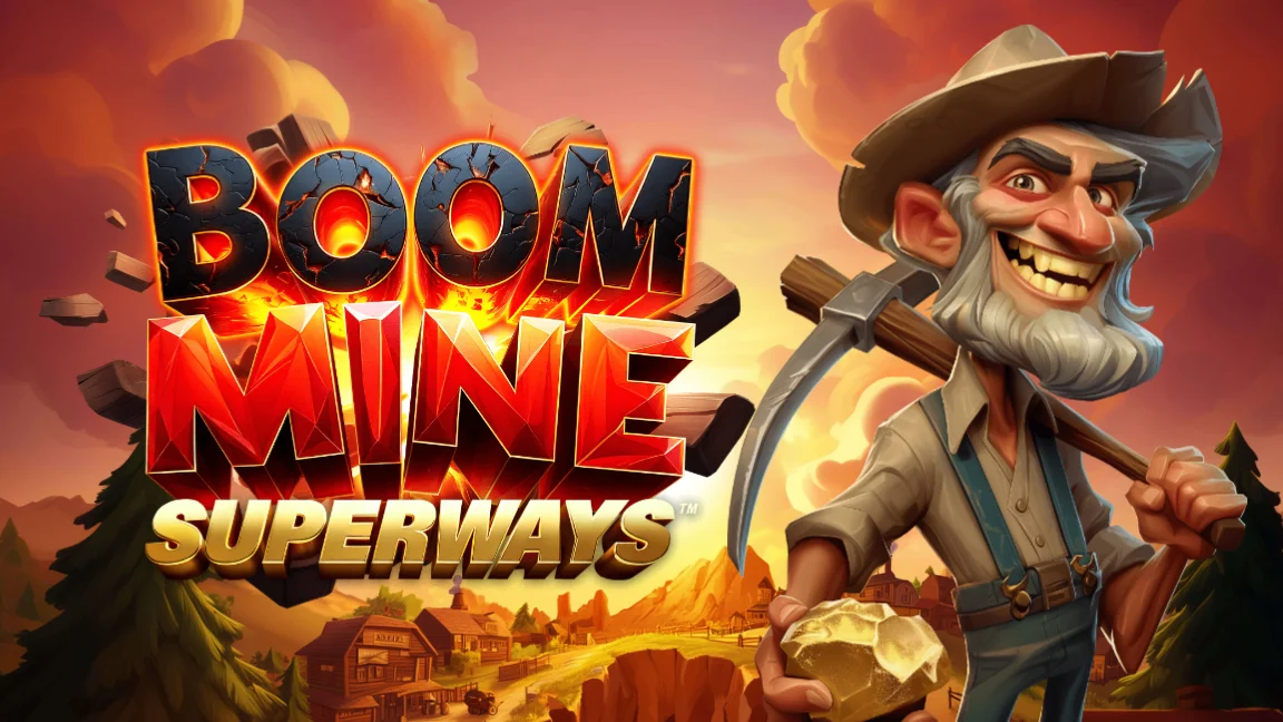 The promotional header for Boom Mine SuperWays, an online slot game on Betty.ca.