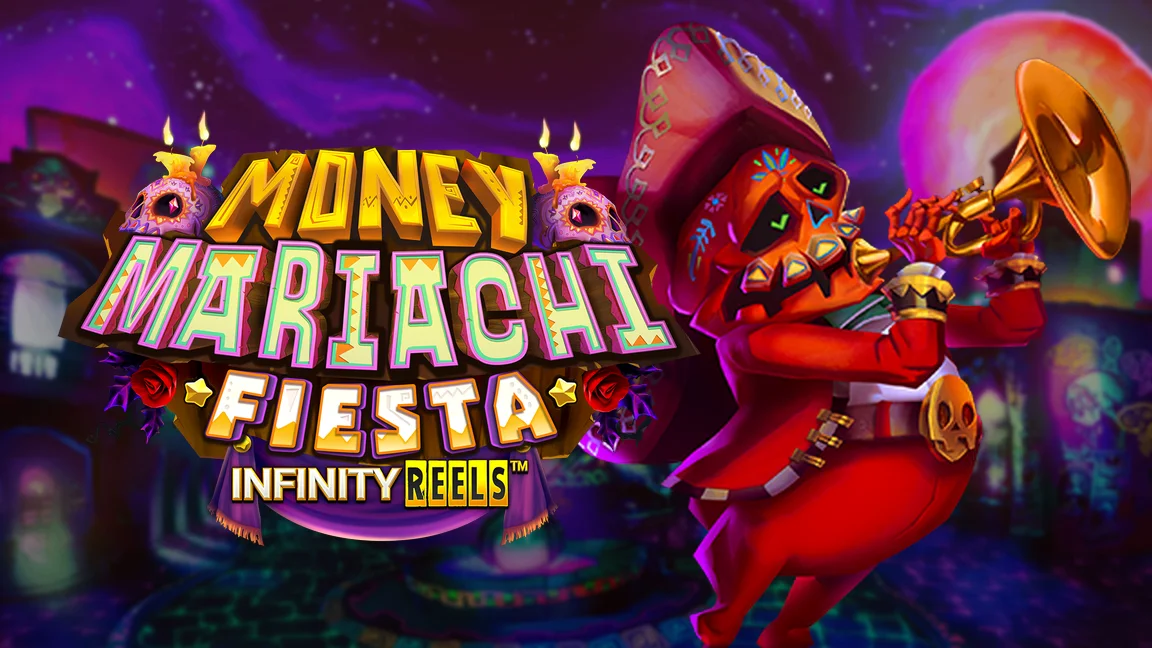 The promotional header for Money Mariachi Fiesta Infitinity Reels, an online slot game on Betty.ca.