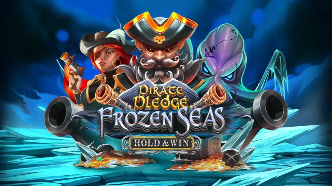 The promotional header for Pirate Pledge: Frozen Seas Hold & Win, an online slot game on Betty.ca.