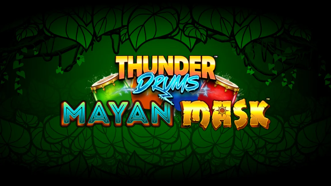 The promotional header for Thunder Drums Mayan Mask, an online slot game on Betty.ca.