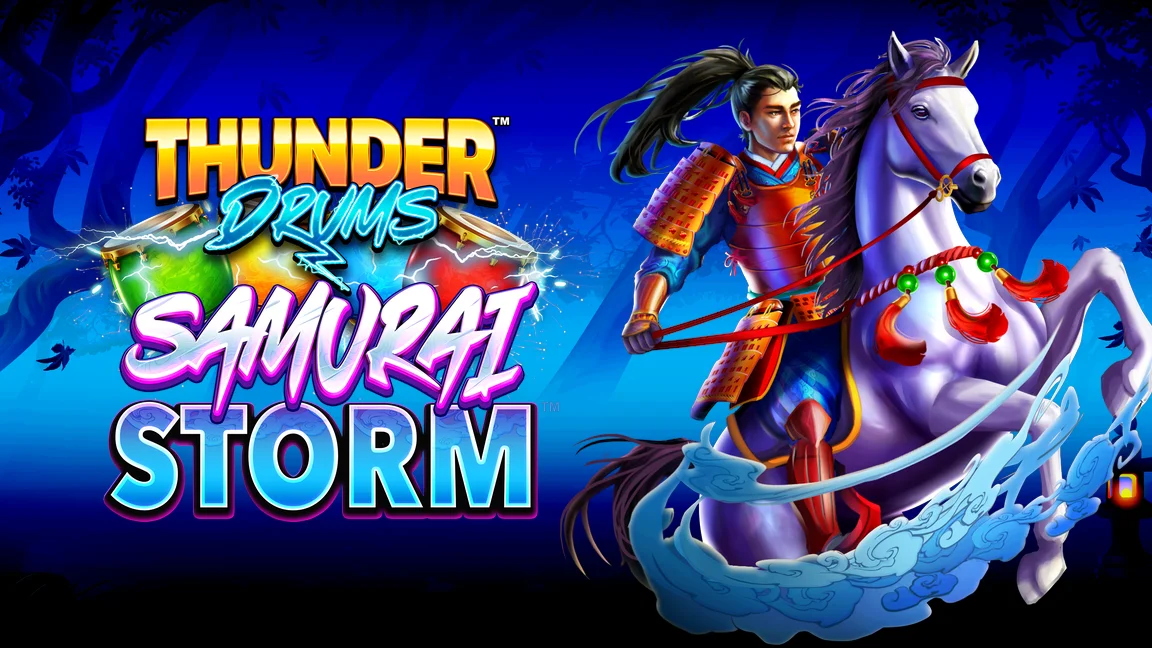The promotional header for Thunder Drums Samurai Storm, an online slot game on Betty.ca.