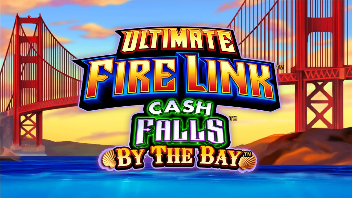 The promotional header for Ultimate Fire Link Cash Falls By the Bay, an online slot game on Betty.ca.