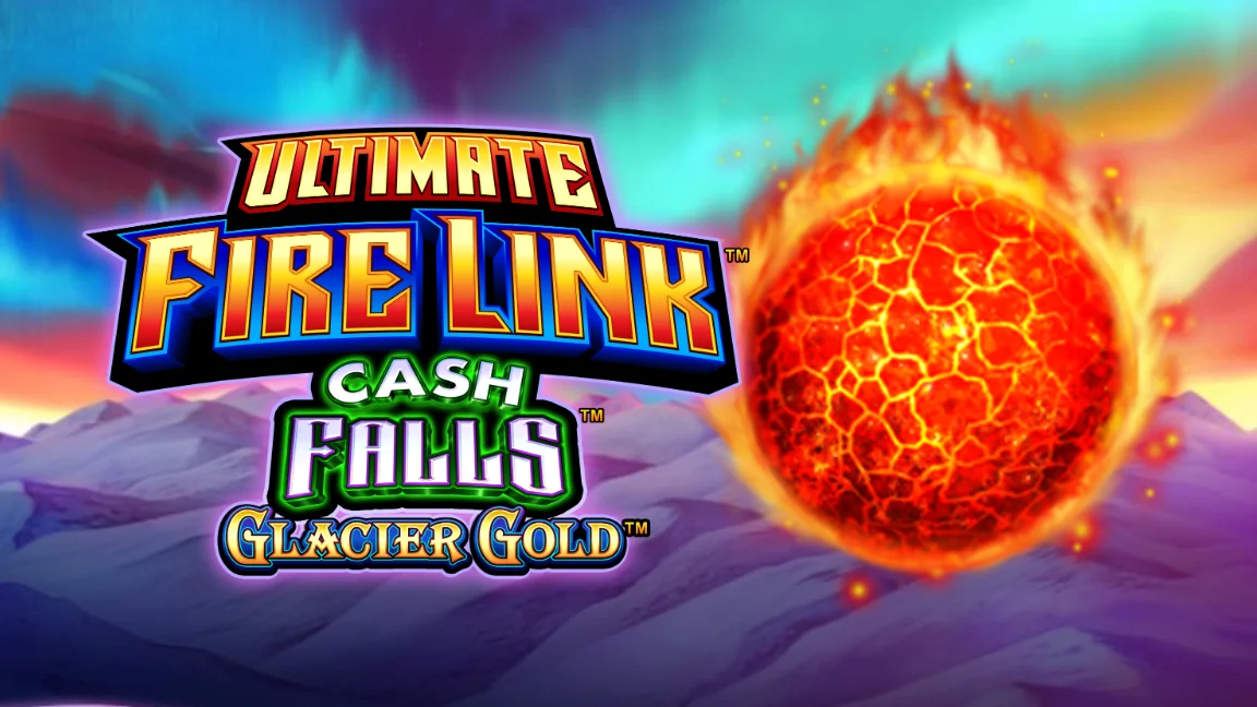 The promotional header for Ultimate Fire Link Cash Falls Glacier Gold, an online slot game on Betty.ca.