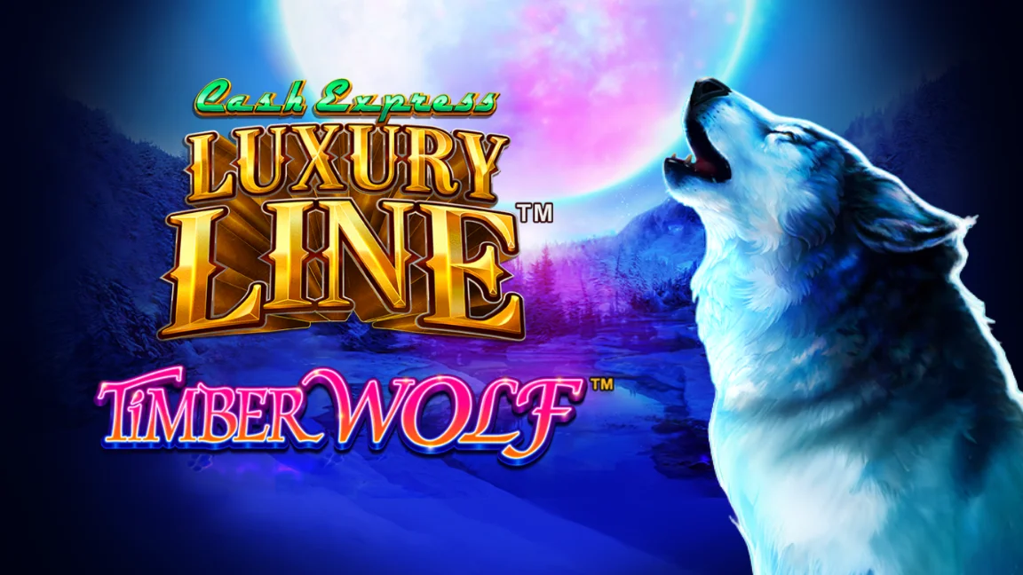 The promotional header for Cash Express Luxury Line Timberwolf, an online slot game on Betty.ca.