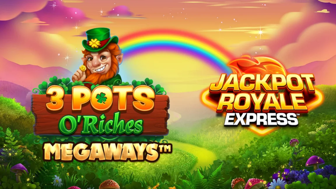 The promotional header for 3 Pots O' Riches Megaways Jackpot Royale Express, an online slot game on Betty.ca.