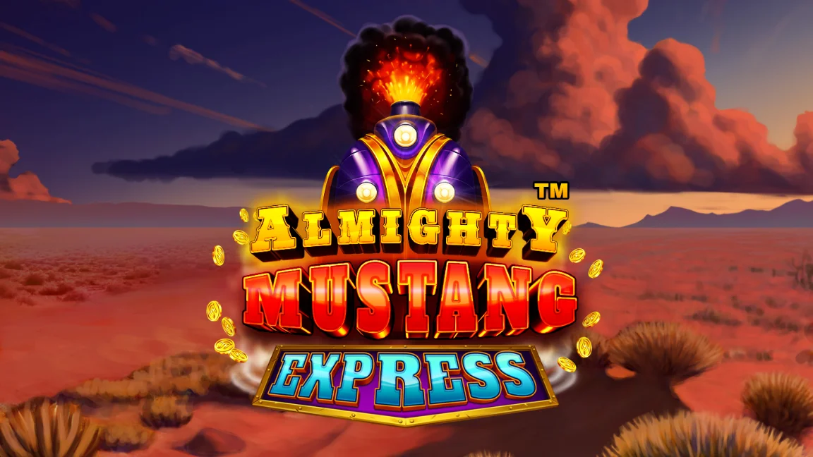 The promotional header for Almighty Mustang Express, an online slot game on Betty.ca.