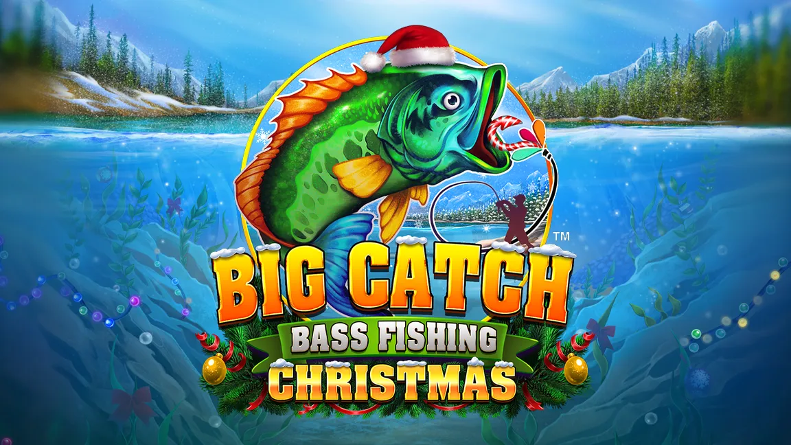 The promotional header for Big Catch Bass Fishing Christmas, an online slot game on Betty.ca.