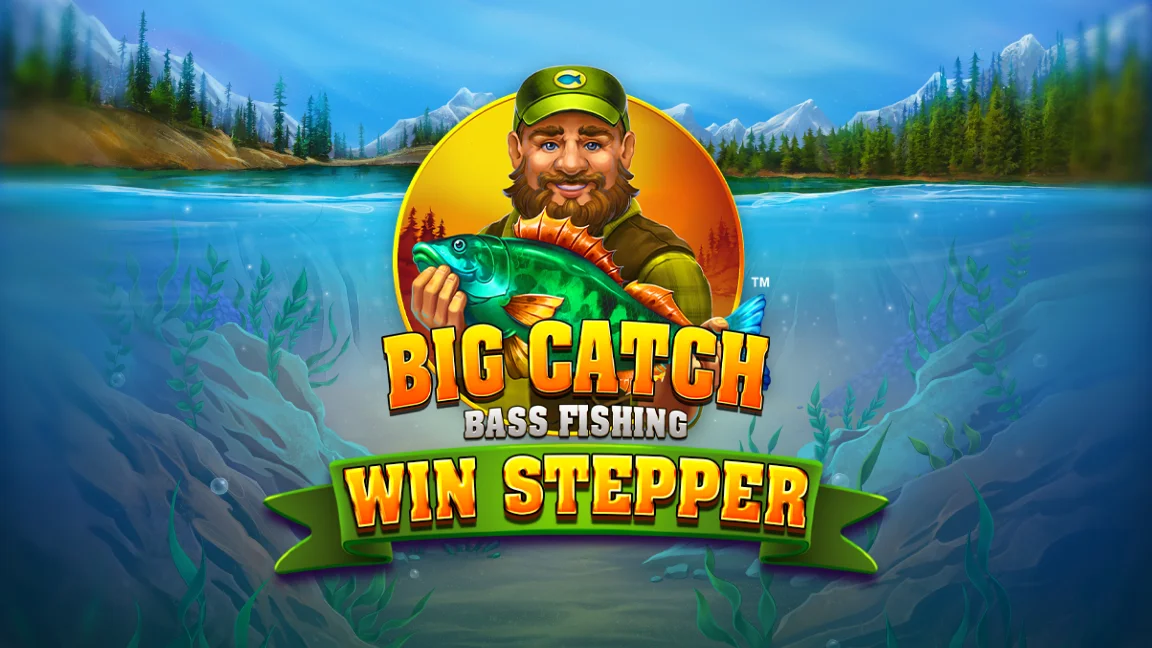 The promotional header for Big Catch Bass Fishing Win Stepper, an online slot game on Betty.ca.