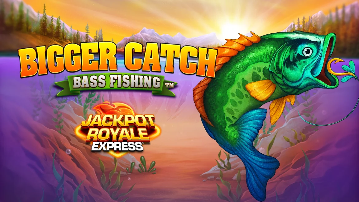 The promotional header for Bigger Catch Bass Fishing Jackpot Royale Express, an online slot game on Betty.ca.