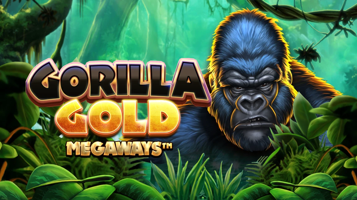 The promotional header for Gorilla Gold Megaways: Power 4 slots, an online slot game on Betty.ca.