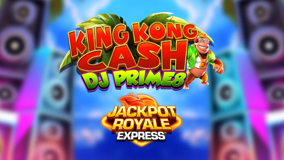 The promotional header for King Kong Cash DJ Prime8 Jackpot Royale Express, an online slot game on Betty.ca.