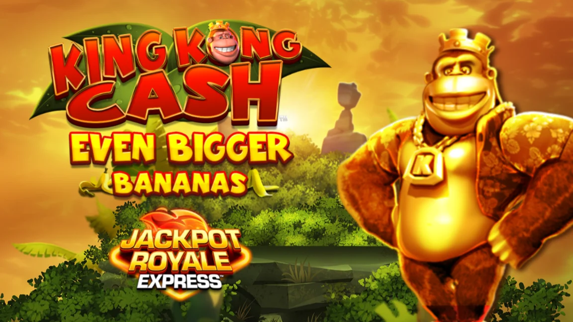 The promotional header for King Kong Cash Even Bigger Bananas 2 Jackpot Royale Express, an online slot game on Betty.ca.