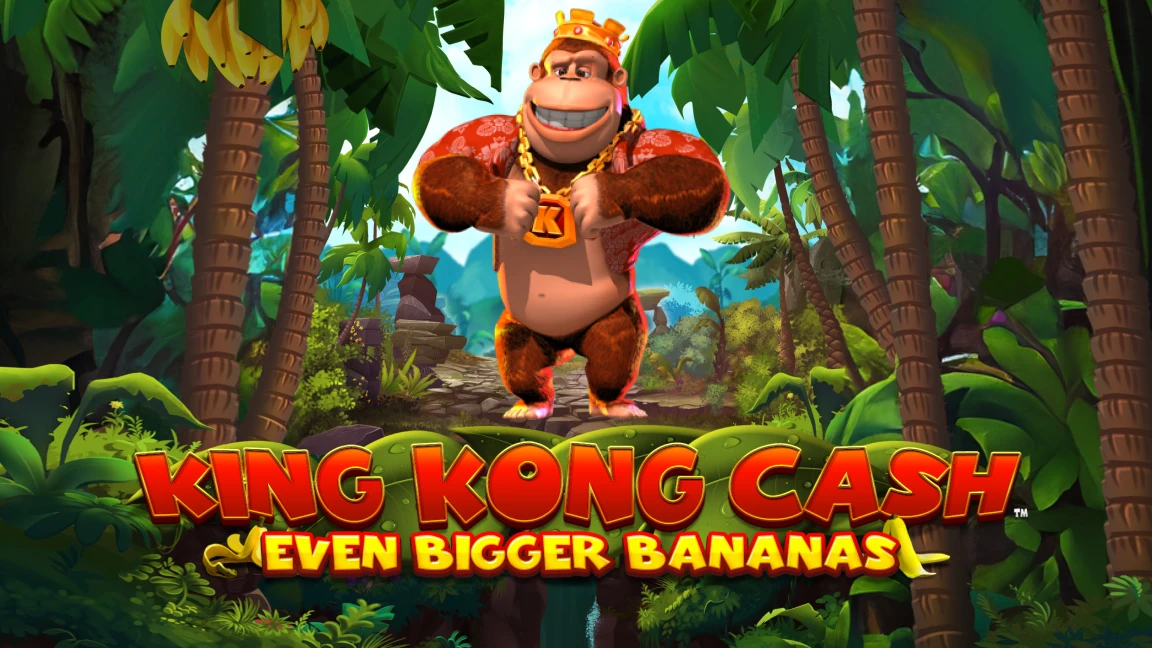 The promotional header for King Kong Cash Even Bigger Bananas, an online slot game on Betty.ca.