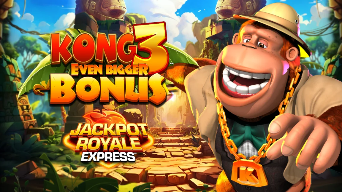 The promotional header for Kong 3 Even Bigger Bonus Jackpot Royale Express, an online slot game on Betty.ca.