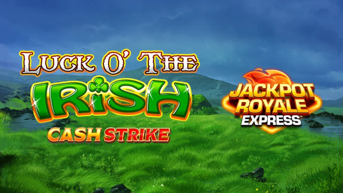 The promotional header for Luck O' The Irish Cash Strike Jackpot Royale Express, an online slot game on Betty.ca.