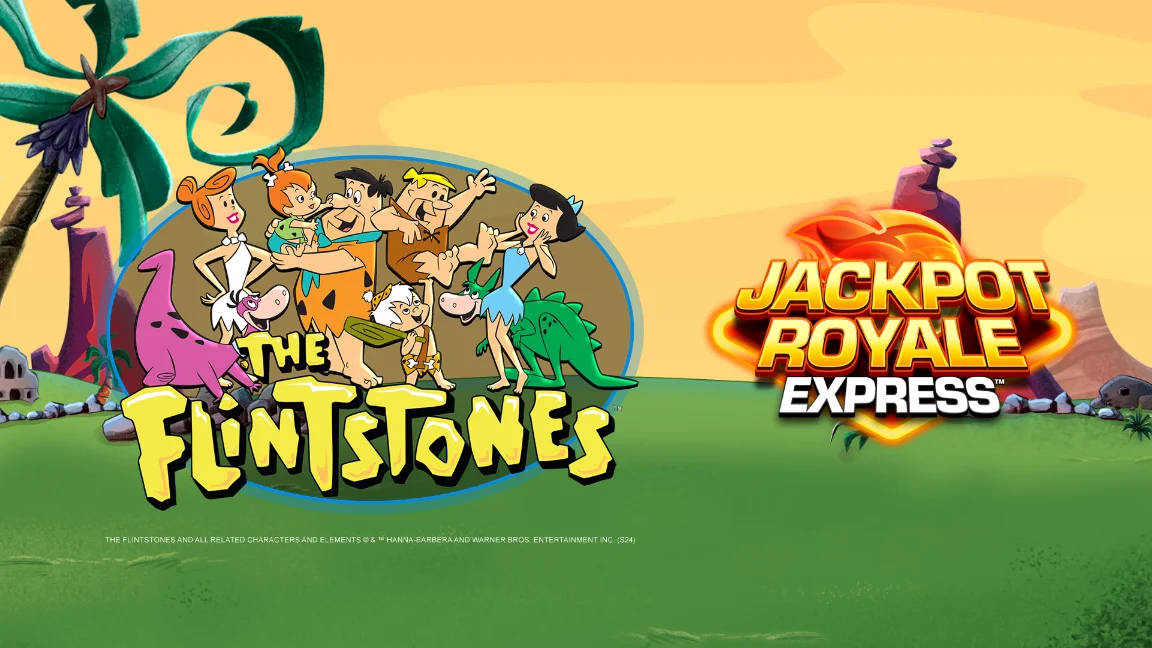 The promotional header for The Flintstones Jackpot Royale Express, an online slot game on Betty.ca.