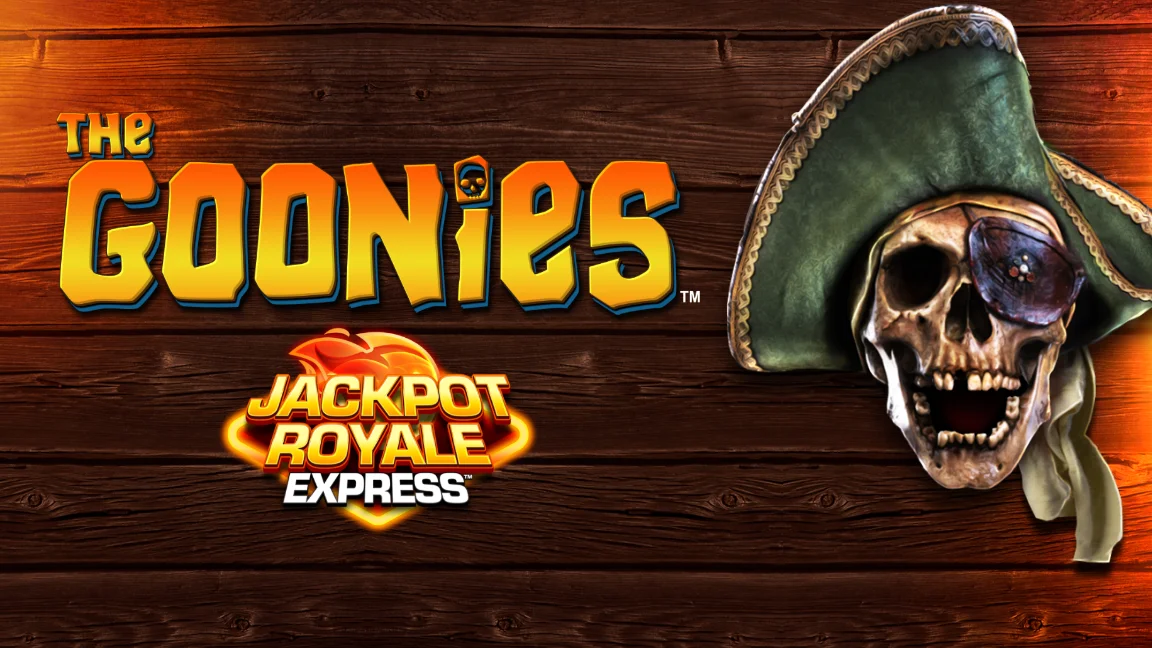 The promotional header for The Goonies Deluxe Jackpot Royale Express, an online slot game on Betty.ca.