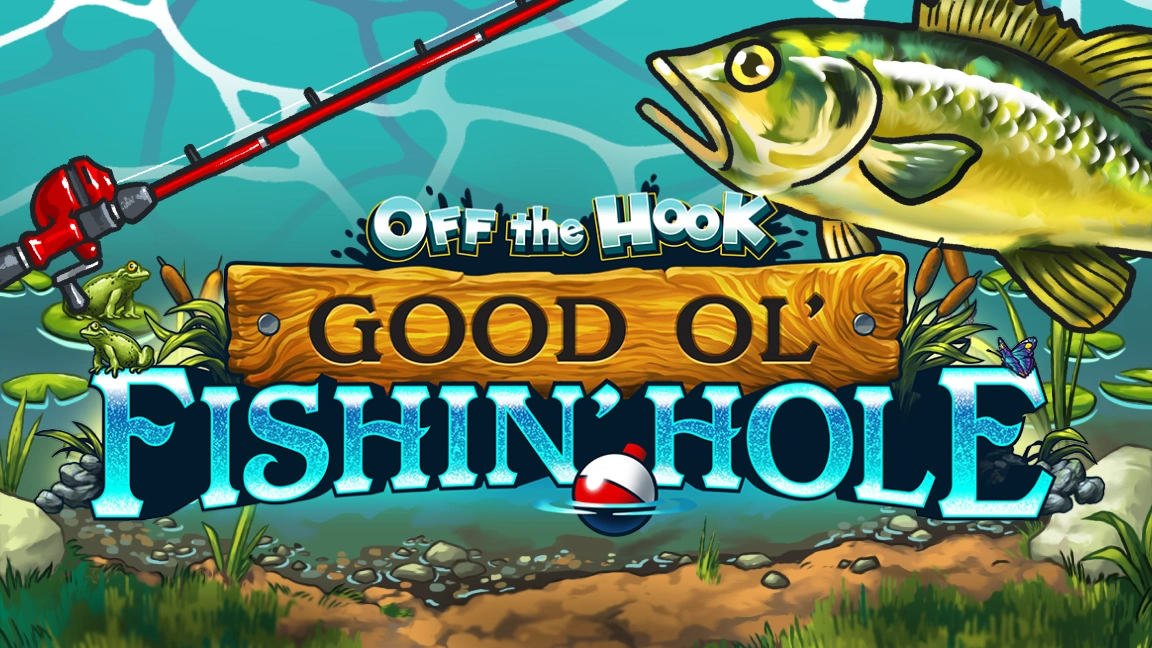 The promotional header for Off The Hook; Good Ol' Fishin Hole, an online slot game on Betty.ca.