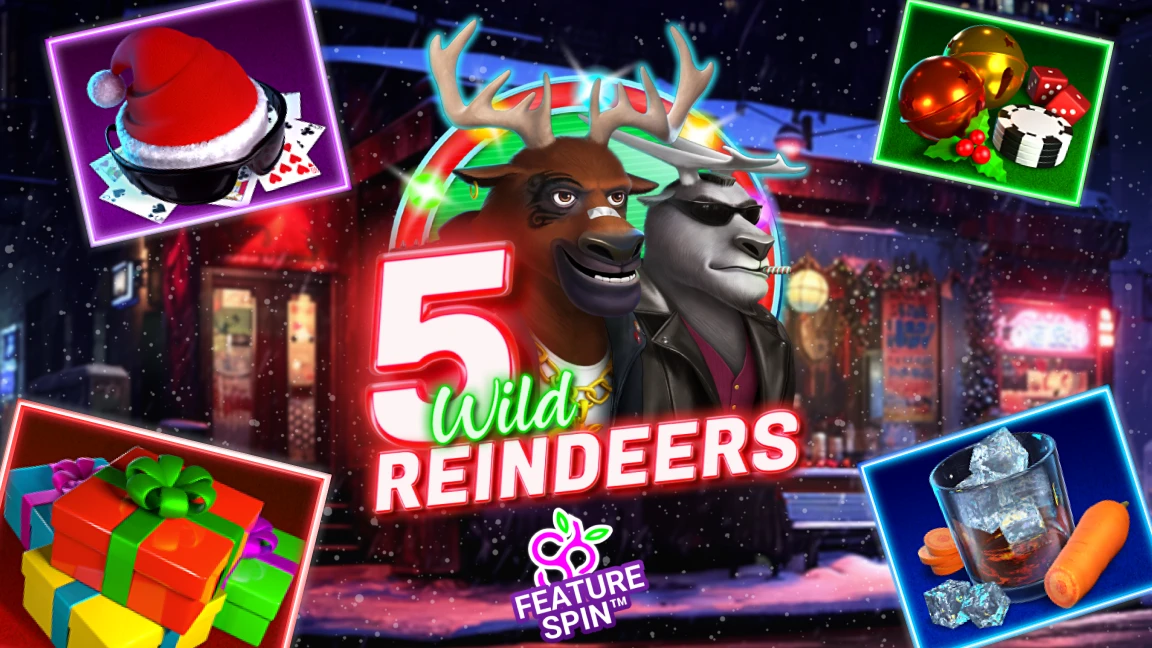 The promotional header for 5 Wild Reindeers, an online slot game on Betty.ca.