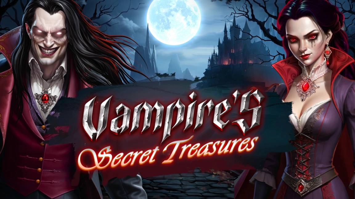 The promotional header for Vampire’s Secret Treasures, an online slot game on Betty.ca.