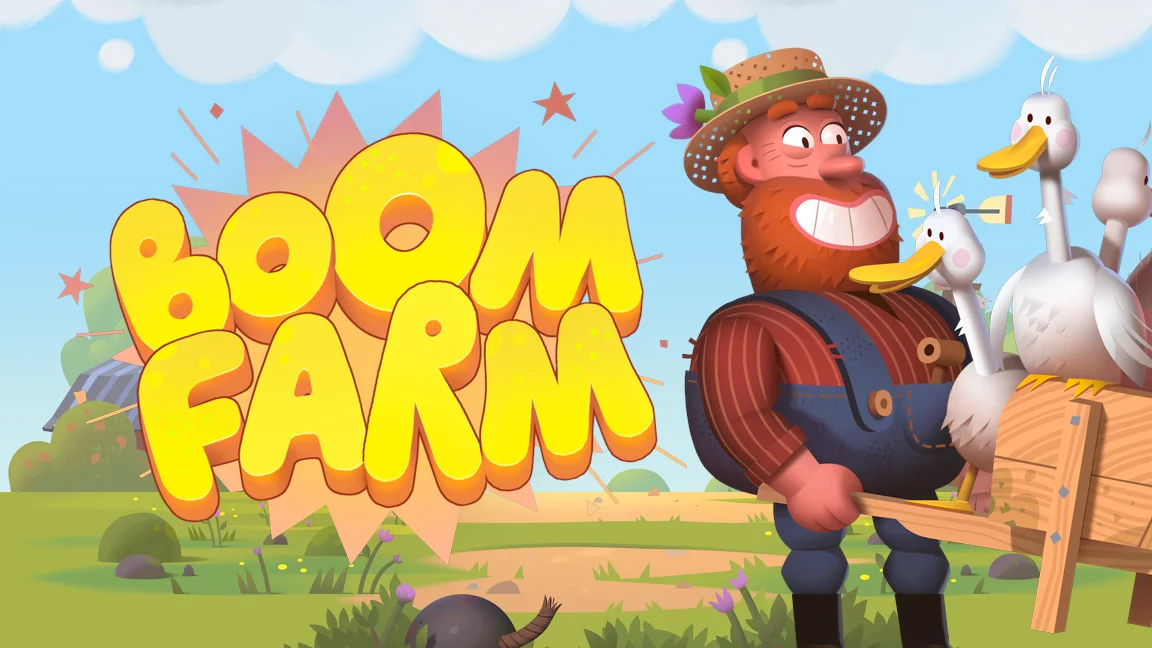 The promotional header for Boom Farm, an online slot game on Betty.ca.